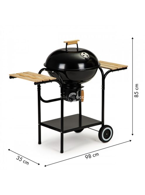 Szénkerti grill fedéllel és polcokkal, ráccsal és hamutálcával
