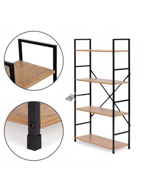 Modern széles fa könyvespolc 4 polccal LOFT