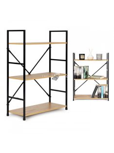 Fa könyvespolc fémes vázzal széles LOFT 3 polccal