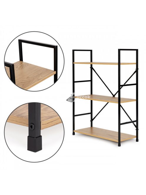 Fa könyvespolc fémes vázzal széles LOFT 3 polccal