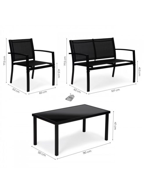 Kerti bútor szett: asztal, pad, karosszékek, fém - modern kertészeti berendezés - kerti bútorok