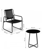 Kerti bútor szett, két szék, fekete asztal