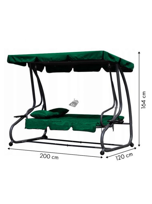 Kerti hintaágy, párnákkal, zöld - összecsukható, 2 az 1-ben, kényelmes pihenés, relaxálás, kerti bútor, teraszdekoráció