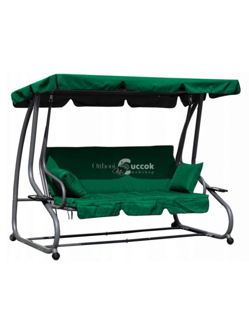 Kerti hintaágy, párnákkal, zöld - összecsukható, 2 az 1-ben, kényelmes pihenés, relaxálás, kerti bútor, teraszdekoráció