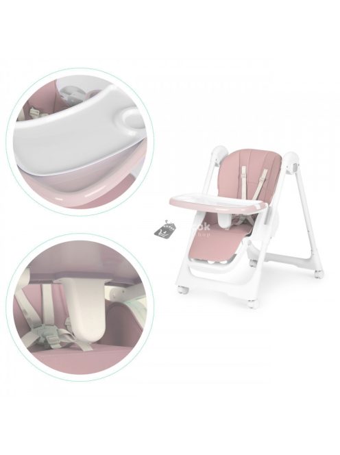 Magas szék, etetőszék, magasságállítható, öko-bőr pántok, dupla tálca rózsaszín