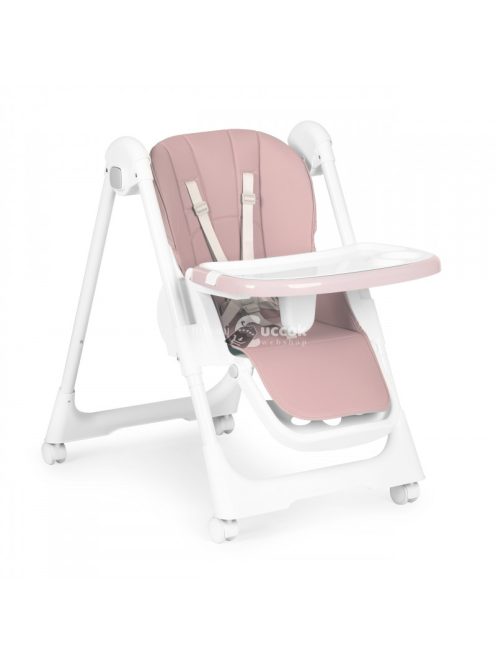 Magas szék, etetőszék, magasságállítható, öko-bőr pántok, dupla tálca rózsaszín