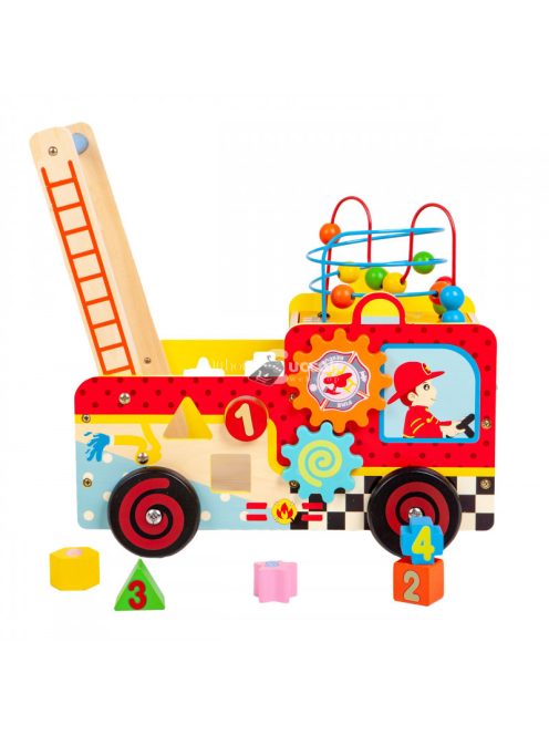 Fa oktató tolókocsi tűzoltószertár + ECOTOYS építőkockák