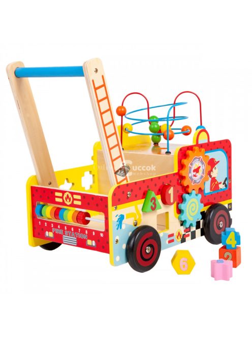 Fa oktató tolókocsi tűzoltószertár + ECOTOYS építőkockák
