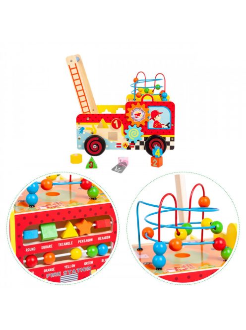 Fa oktató tolókocsi tűzoltószertár + ECOTOYS építőkockák