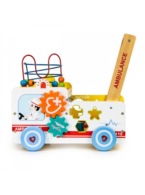 Okosító fa tologató Mentőautó 2 az 1-ben kockával + építőkockákkal