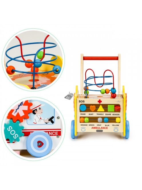 Okosító fa tologató Mentőautó 2 az 1-ben kockával + építőkockákkal