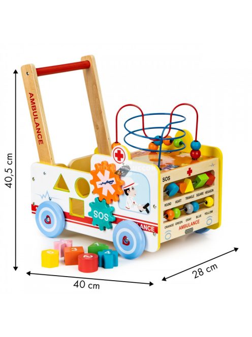 Okosító fa tologató Mentőautó 2 az 1-ben kockával + építőkockákkal
