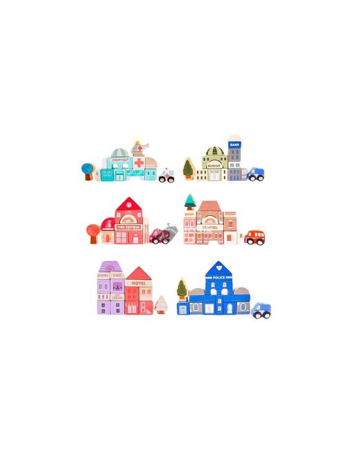 Fa oktató építőkocka város szőnyeggel 115 db ECOTOYS