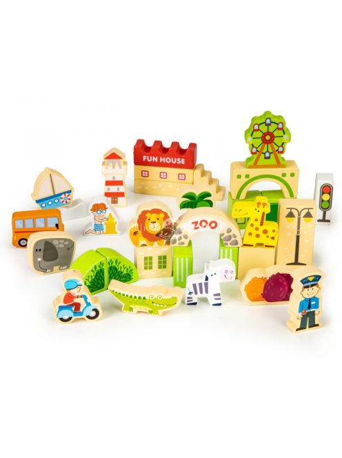 Fa oktató építőkocka város állatkerttel 120 darab
