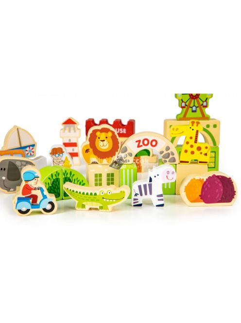 Fa oktató építőkocka város állatkerttel 120 darab