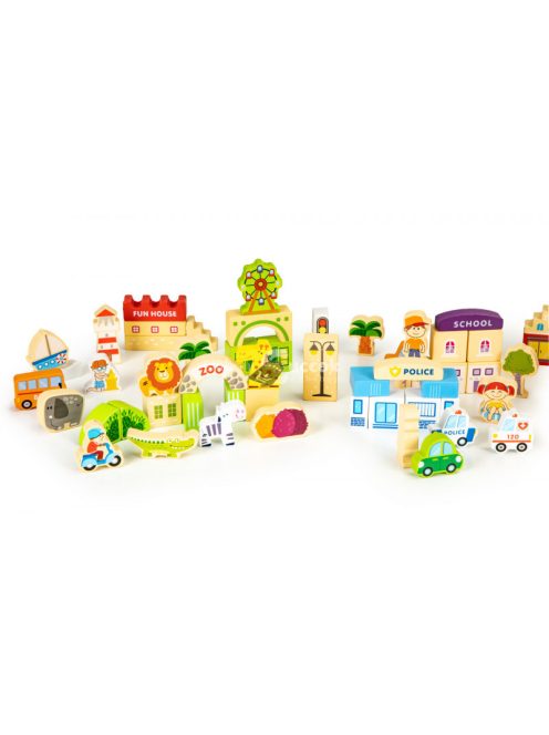 Fa oktató építőkocka város állatkerttel 120 darab