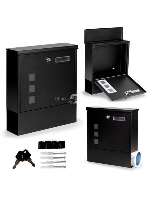 Fekete acél postaláda zárral - modern levelesláda - acél levélláda - biztonságos postaláda