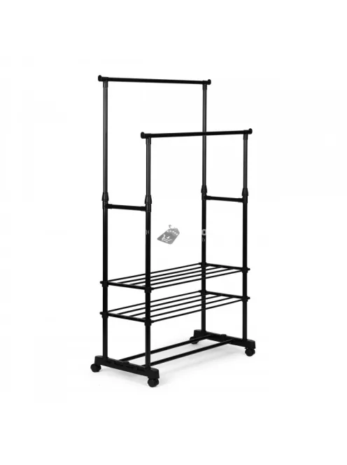 Univerzális ruhafogas kerekekkel, állítható magassággal, 2 rúddal