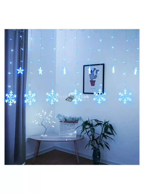 Fények hópehelyek csillagok Karácsonyi fényfüggöny 138LED
