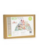 Fa tanuló építőkocka város szőnyeggel 121 darab