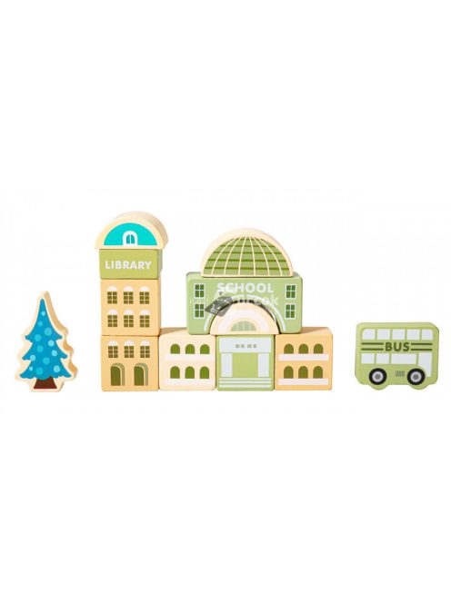 Fa tanuló építőkocka város szőnyeggel 121 darab