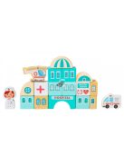 Fa tanuló építőkocka város szőnyeggel 121 darab