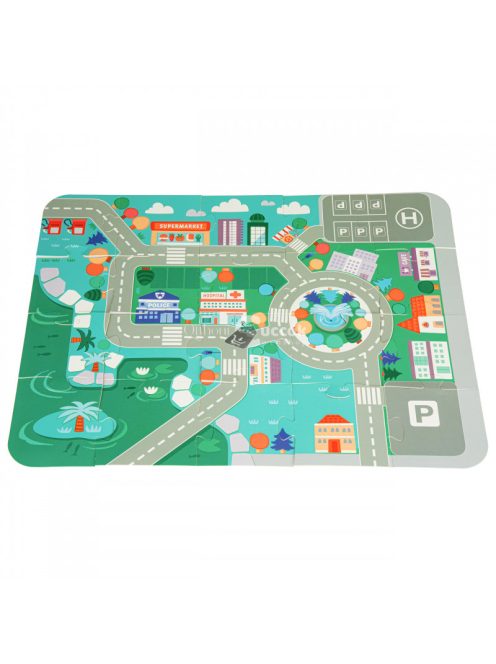 Fa tanuló építőkocka város szőnyeggel 121 darab