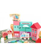 Okos fa építőkocka város készlet szőnyeggel 121 db