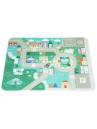 Okos fa építőkocka város készlet szőnyeggel 121 db