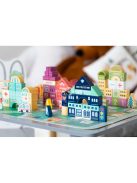 Okos fa építőkocka város készlet szőnyeggel 121 db