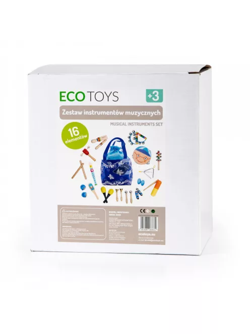 Fa hangszer játék készlet 16 db + táska ECOTOYS, hangszerek gyerekeknek, zenélés, zenei játék, hangszerszett