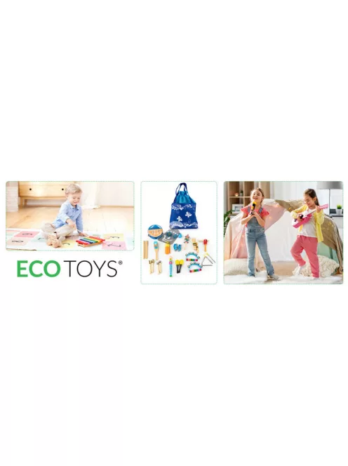 Fa hangszer játék készlet 16 db + táska ECOTOYS, hangszerek gyerekeknek, zenélés, zenei játék, hangszerszett