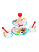 Fa torta készlet Ecotoys - gyerek játékfa torta, fa játék konyha, tortaformák, fa játék élelmiszerek, szerepjáték