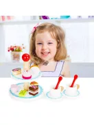 Fa torta készlet Ecotoys - gyerek játékfa torta, fa játék konyha, tortaformák, fa játék élelmiszerek, szerepjáték