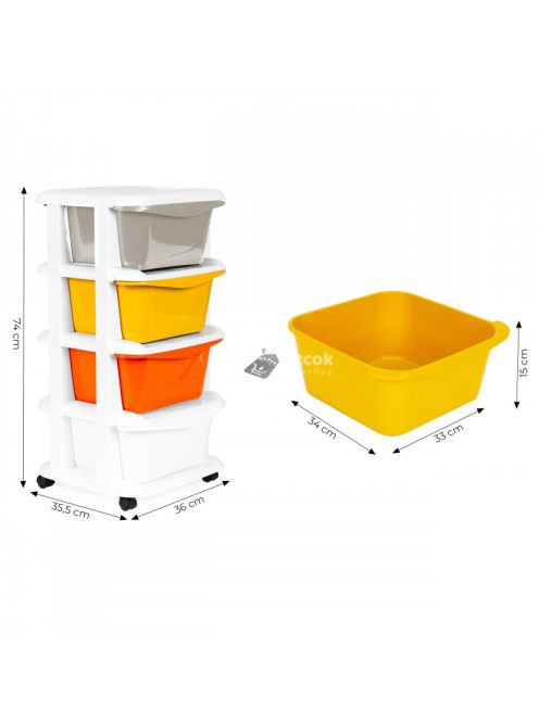 Tároló szervező 4 kihúzható fiókkal, kerekekkel - Gyerek szoba, iroda, nappali rendezés, praktikus tárolás