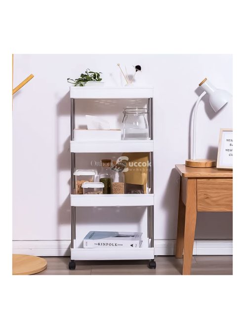 Műanyag fürdőszobai polcos állvány 4 polccal és kerekekkel