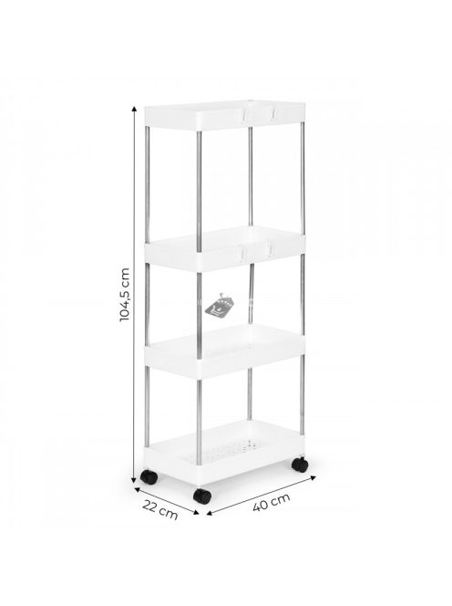 Műanyag fürdőszobai polcos állvány 4 polccal és kerekekkel