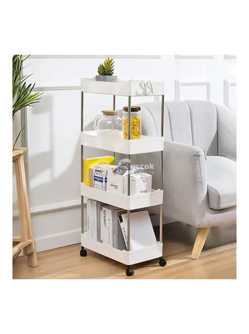 Műanyag fürdőszobai polcos állvány 4 polccal és kerekekkel