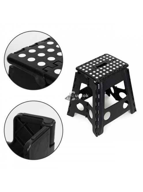 Összecsukható háromlábú, 1 lépcsős műanyag zsámoly, 39 cm