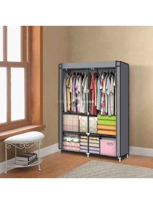 Nagy szövetes ruhásszekrény polcokkal ruhákhoz és cipőkhöz