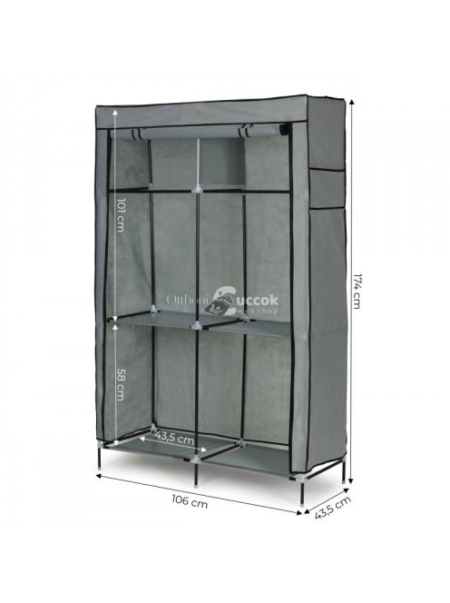 Nagy szövetes ruhásszekrény polcokkal ruhákhoz és cipőkhöz