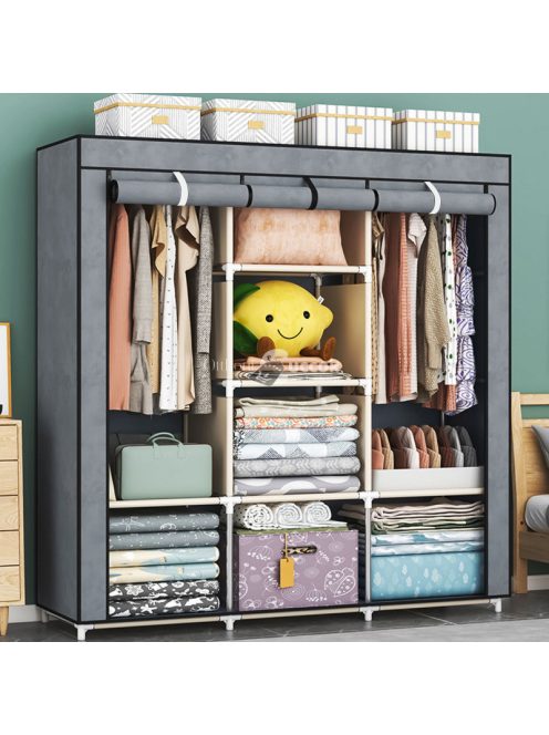 Textil ruhásszekrény - nagy méretű textil szekrény polcokkal ruhák és cipők számára