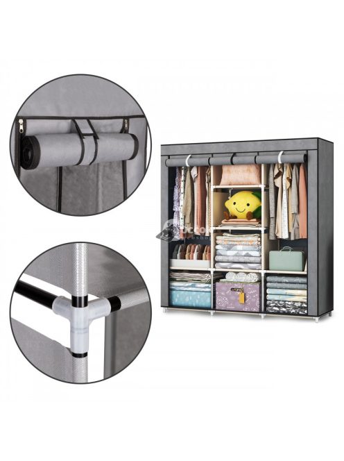 Textil ruhásszekrény - nagy méretű textil szekrény polcokkal ruhák és cipők számára