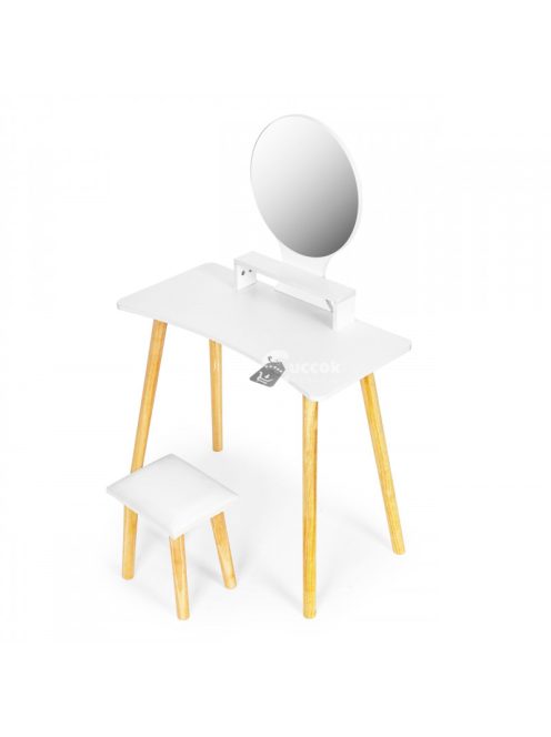 Sminkasztal székkkel és tükör polccal - Modern sminkes asztal - Sminkes komód - Szépítőasztal - Sminkes székkel