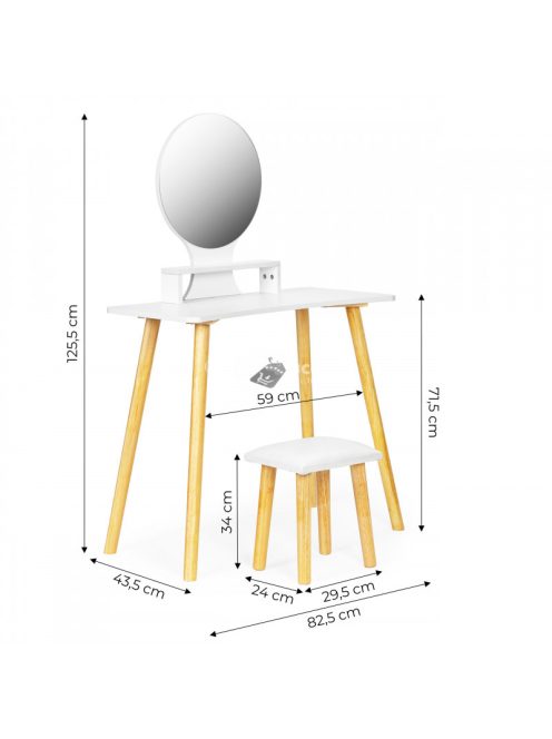 Sminkasztal székkkel és tükör polccal - Modern sminkes asztal - Sminkes komód - Szépítőasztal - Sminkes székkel