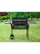 Kerti grill, fém polcokkal, állítható rács, görgők
