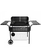 Kerti grill, fém polcokkal, állítható rács, görgők