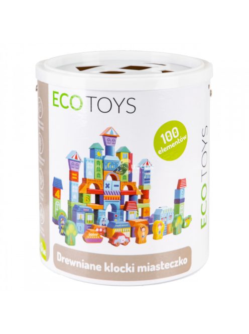 Fa oktató építőkocka város 100 db-os szortírozóval