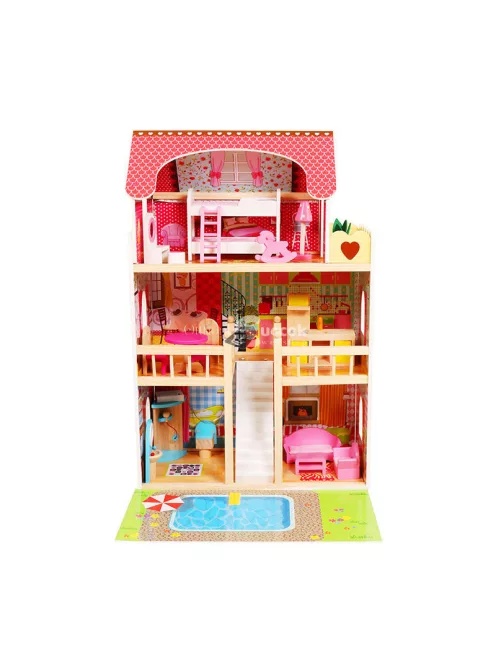 Fa babaház bútorokkal, medencével és világítással ECOTOYS