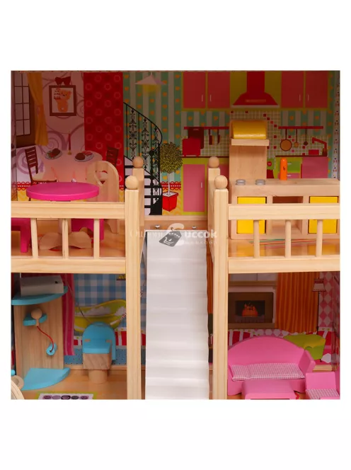 Fa babaház bútorokkal, medencével és világítással ECOTOYS